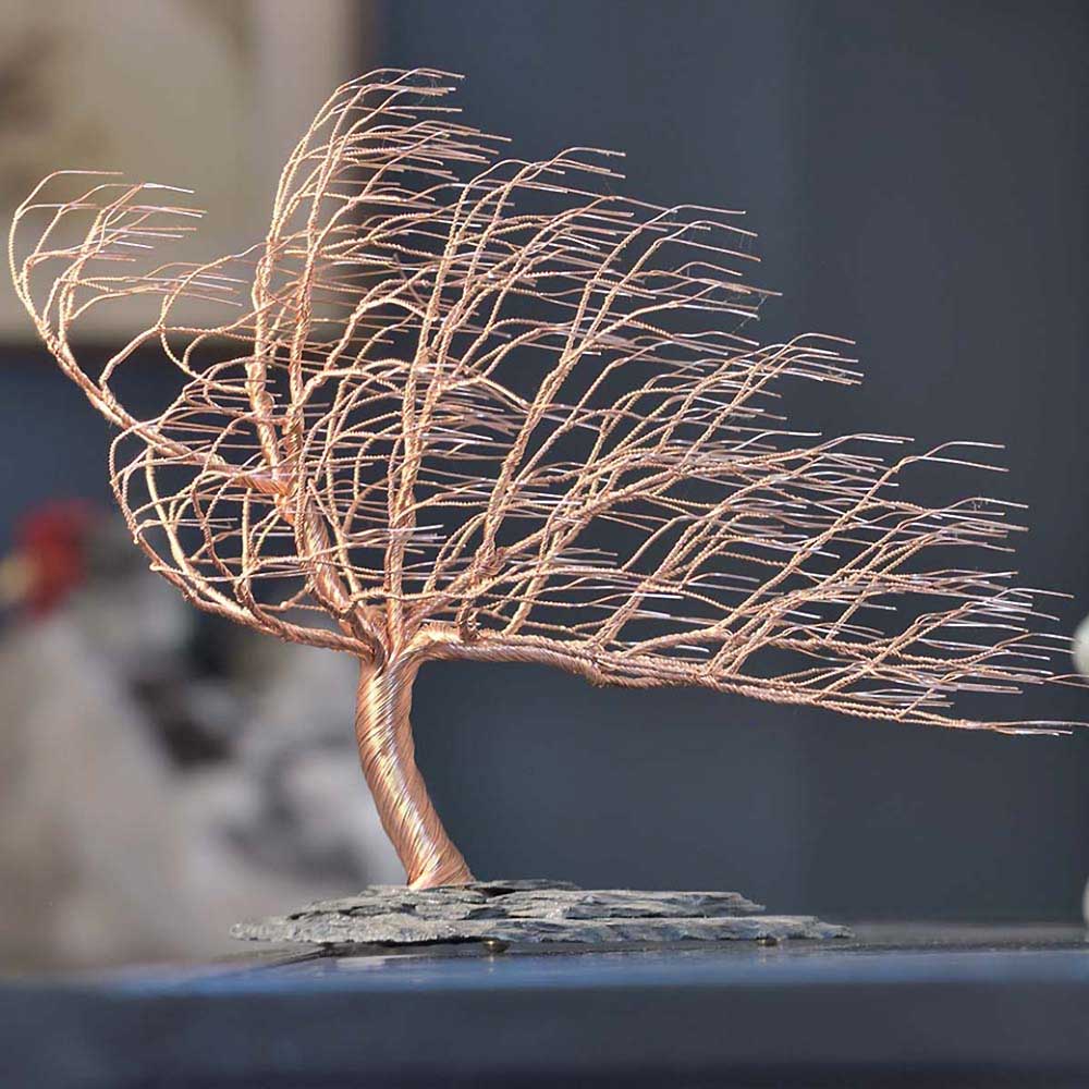 Wire art hotsell tree mounted on a unbroken geode red ceramic tree windblown Copper tree