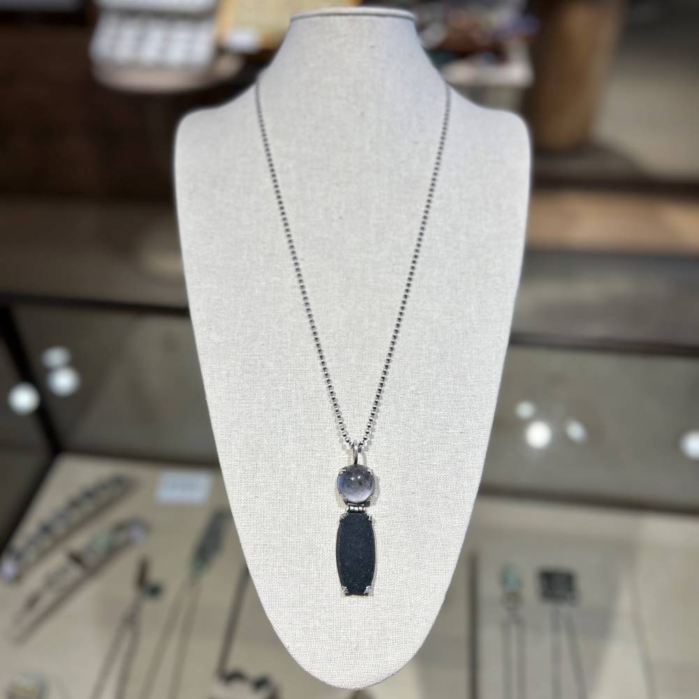 Clear Quartz & Black Shimmer River Rock Necklace