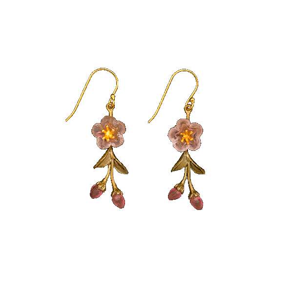 Peach Blossom Earrings - Flower Drop Wire