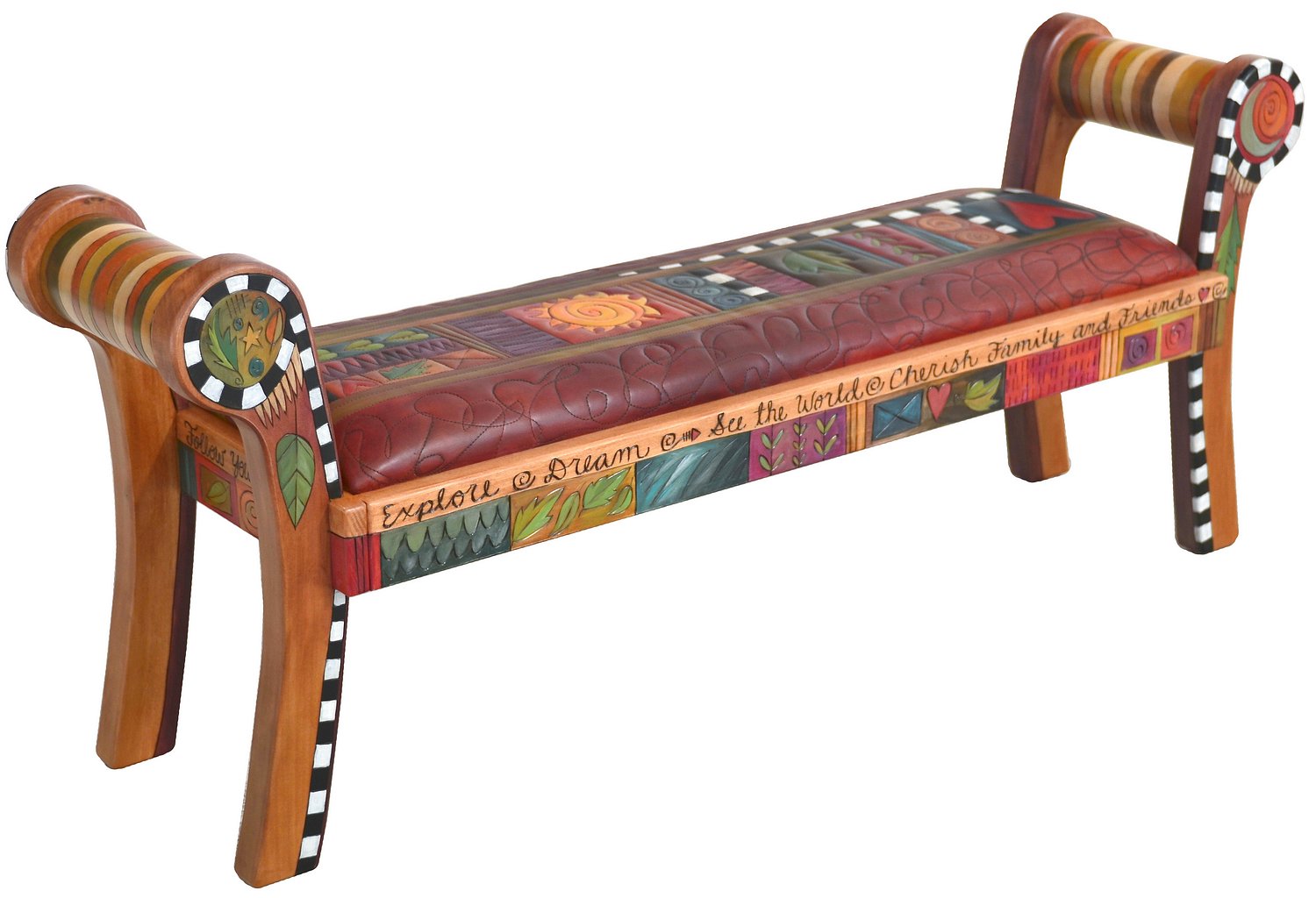 leather bench with rolled arms